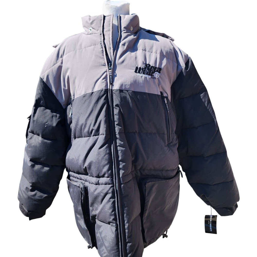 Vintage Mens Rocawear Puffer Coat Grey Black Down Fill Hooded Size L
